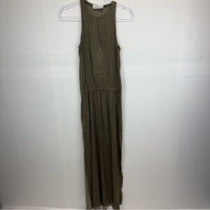 A.L.C Olive Green Silky Sleeveless Maxi Dress elastic waist XS